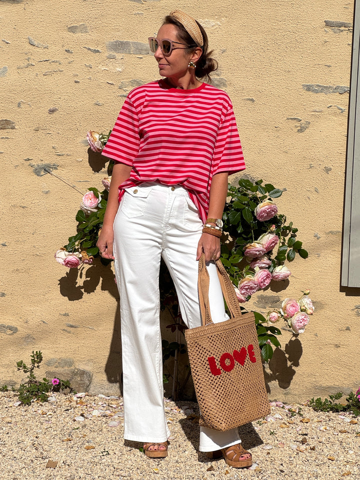 Tee-shirt rayures rouges fond fuchsia LENA