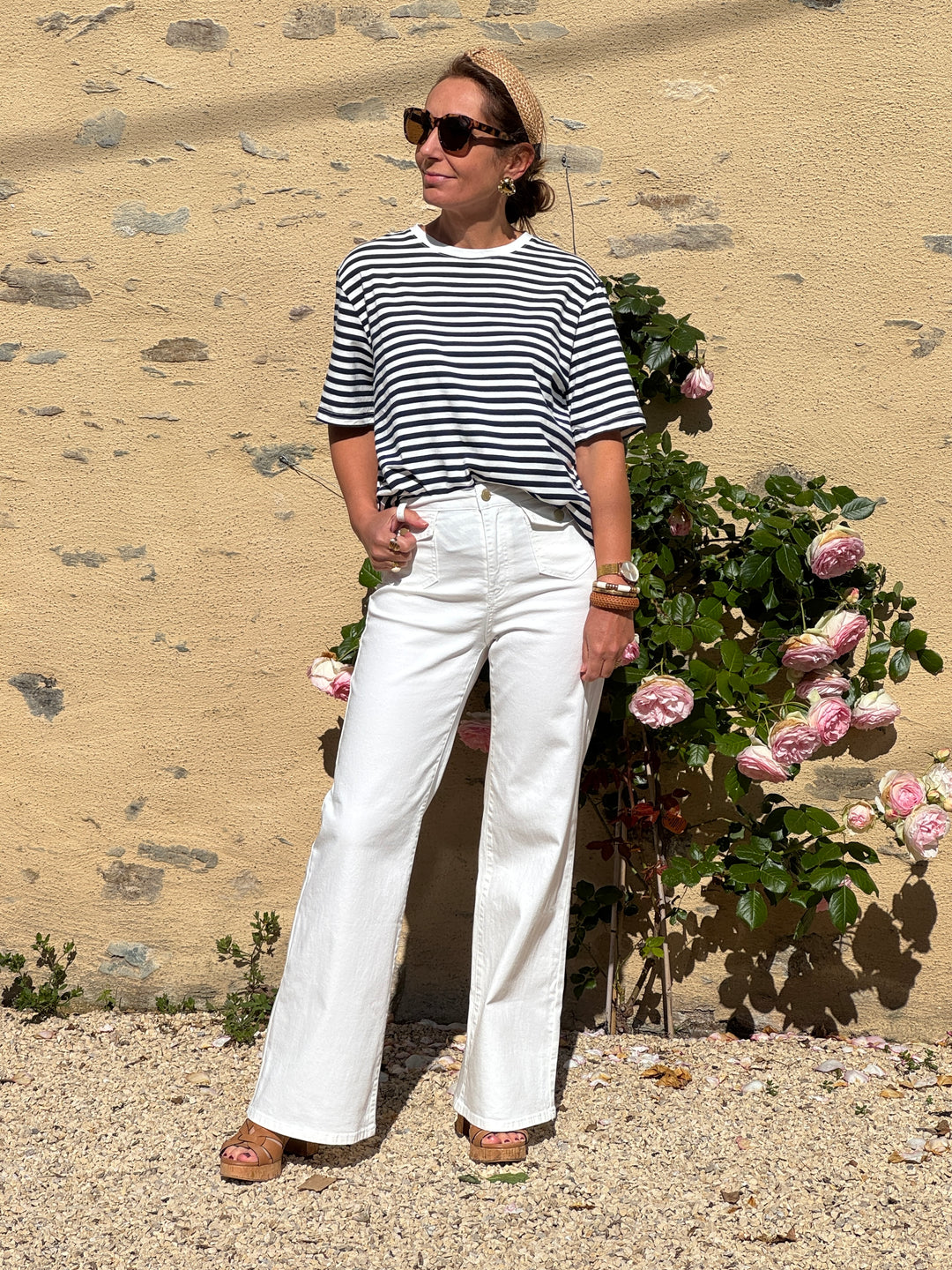 Tee-shirt rayures marine fond blanc LENA
