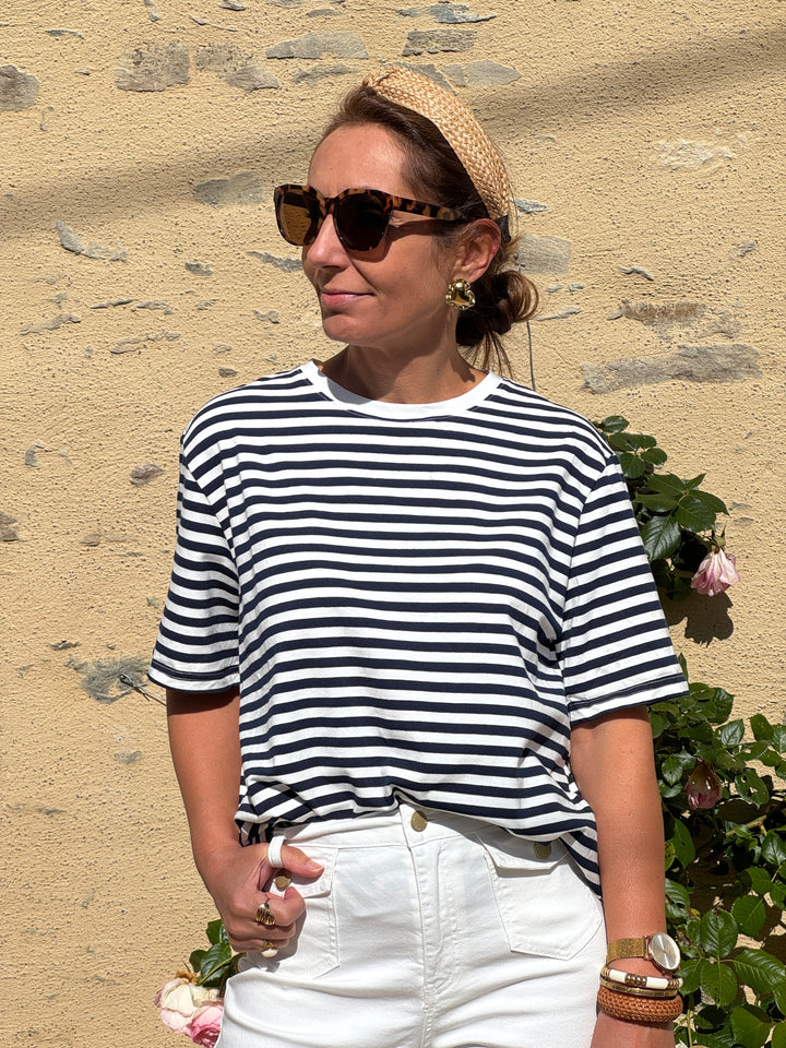 Tee-shirt rayures marine fond blanc LENA