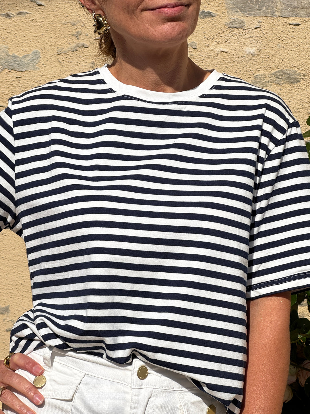 Tee-shirt rayures marine fond blanc LENA