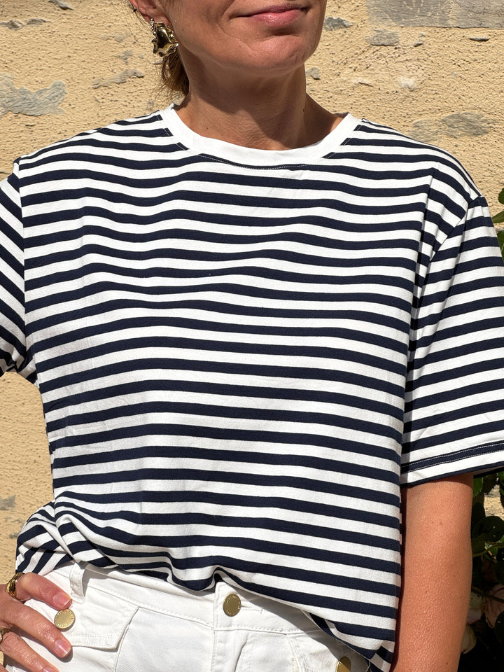 Tee-shirt rayures marine fond blanc LENA