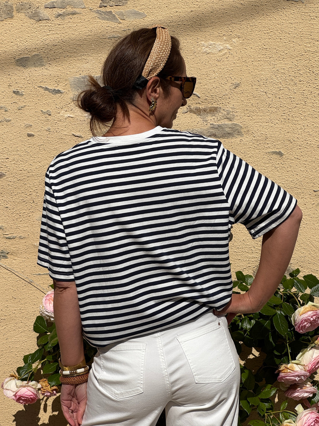 Tee-shirt rayures marine fond blanc LENA