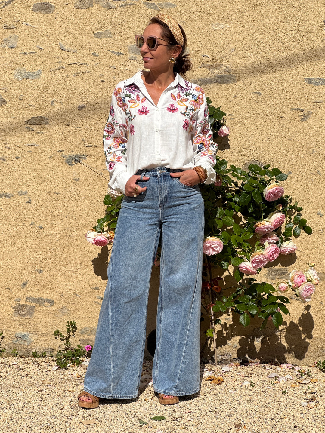 Chemise broderies florales multico LOU