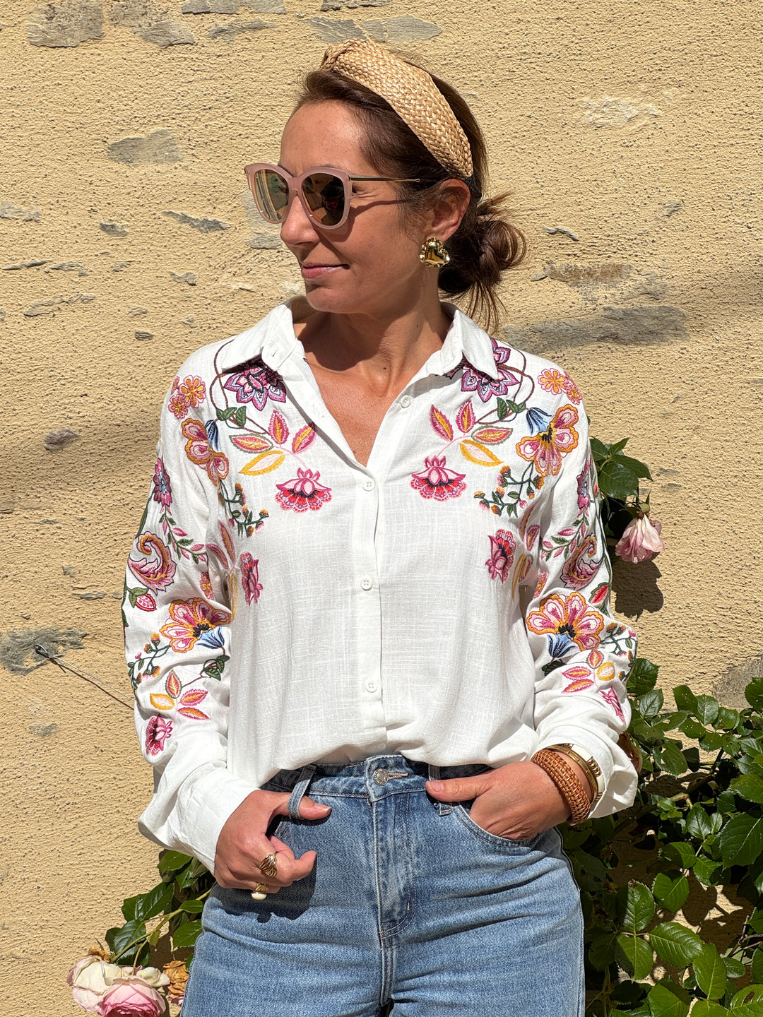 Chemise broderies florales multico LOU