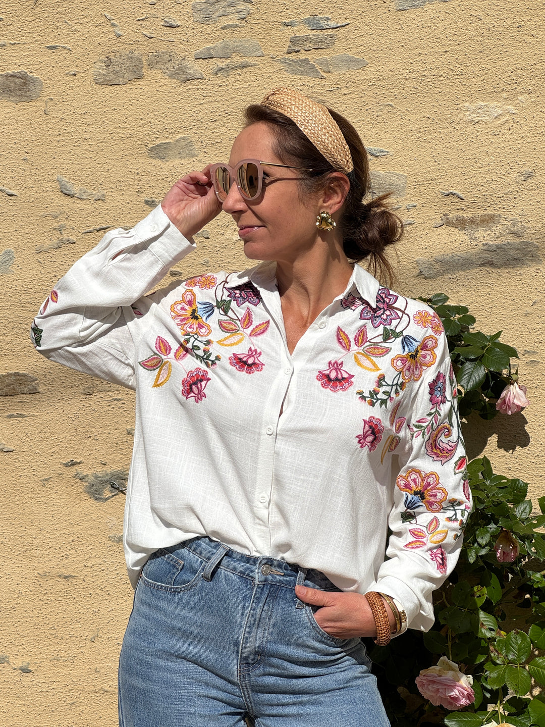 Chemise broderies florales multico LOU