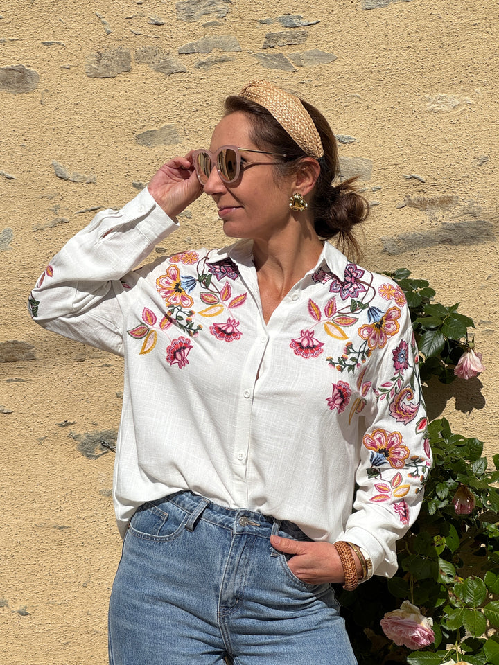 Chemise broderies florales multico LOU