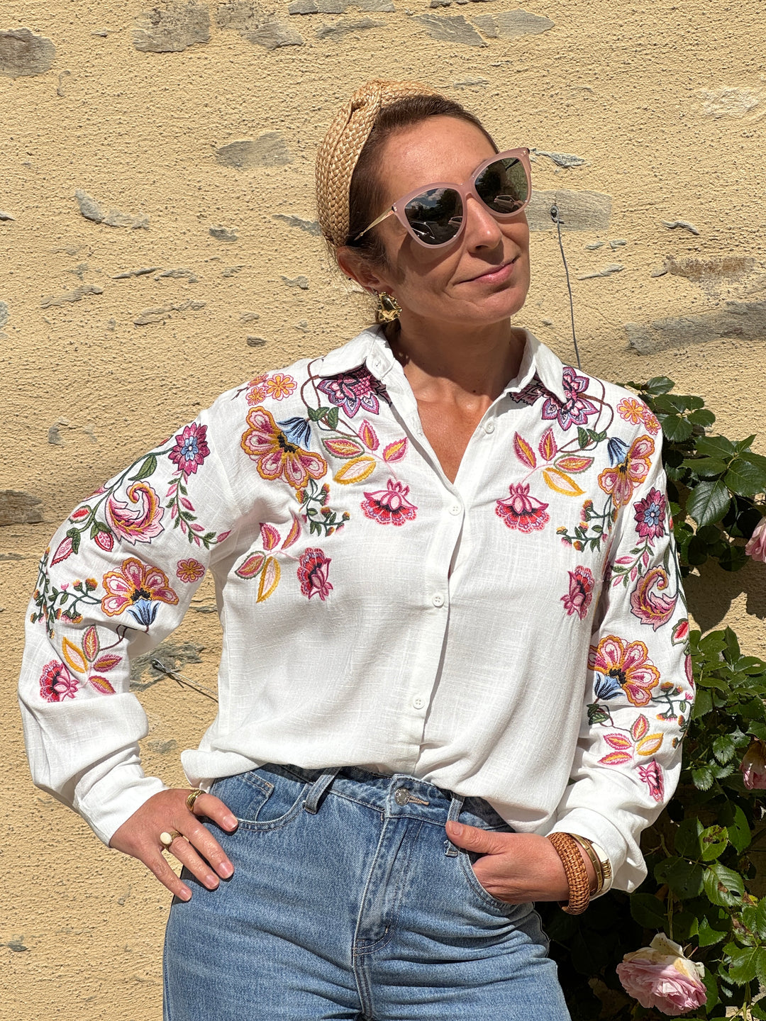 Chemise broderies florales multico LOU