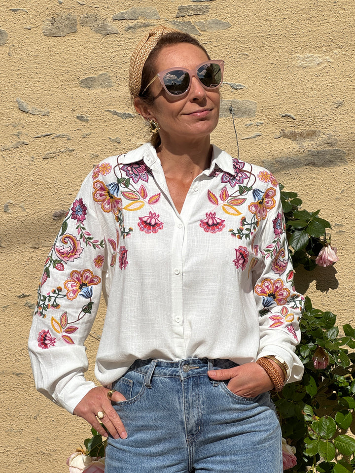 Chemise broderies florales multico LOU