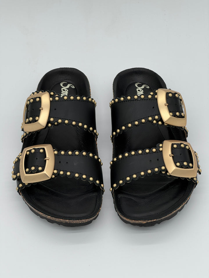 ARONA Black Smooth Leather Mules Semerdjian