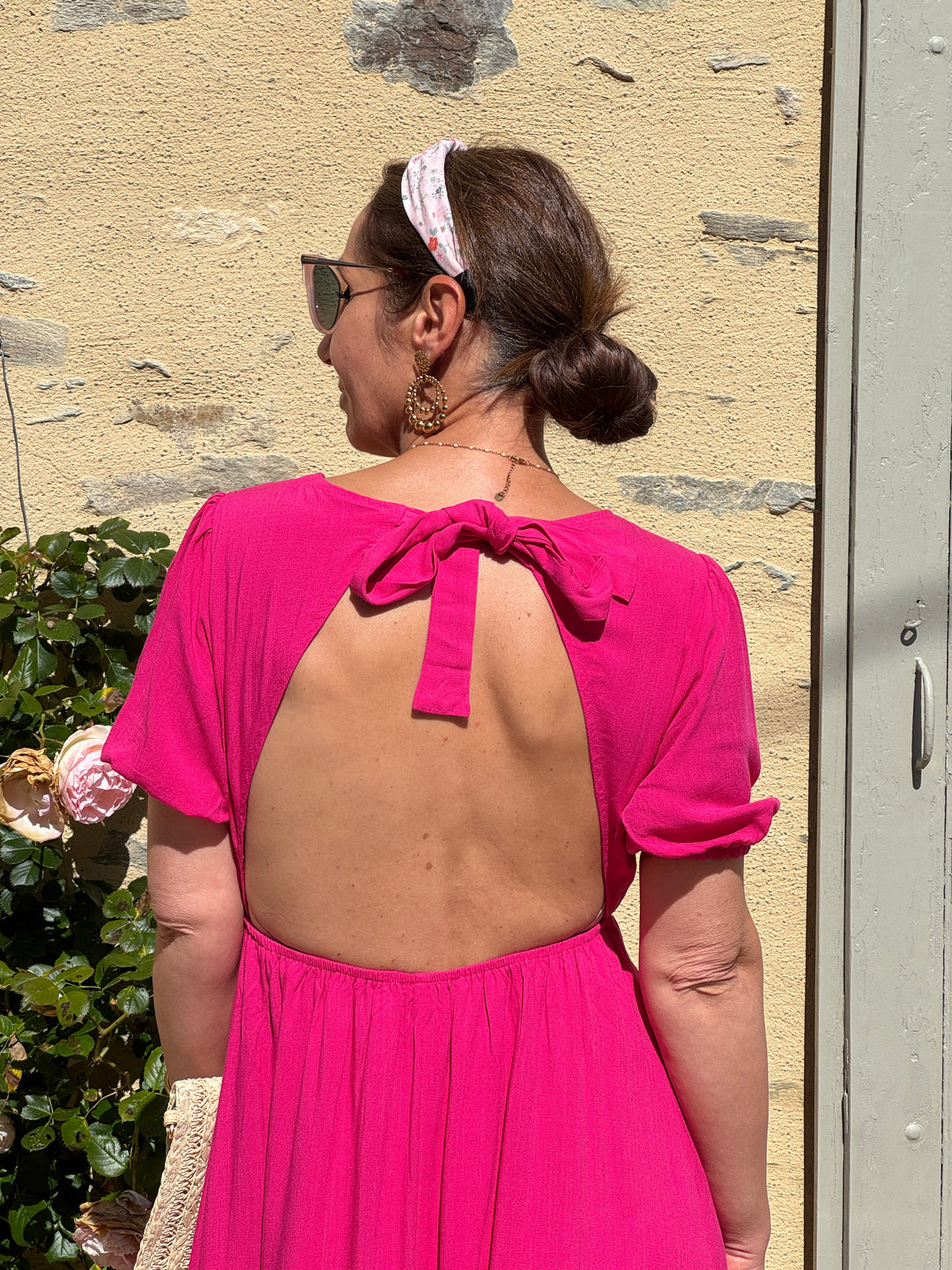 SOLINE long fuchsia dress