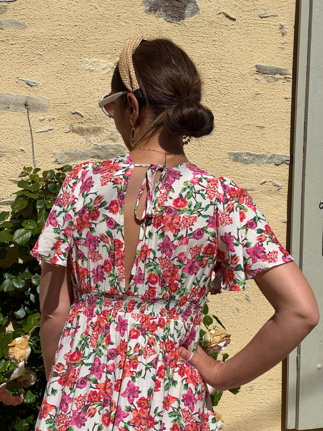 Robe imprimé floral orange, rose et vert RANIA