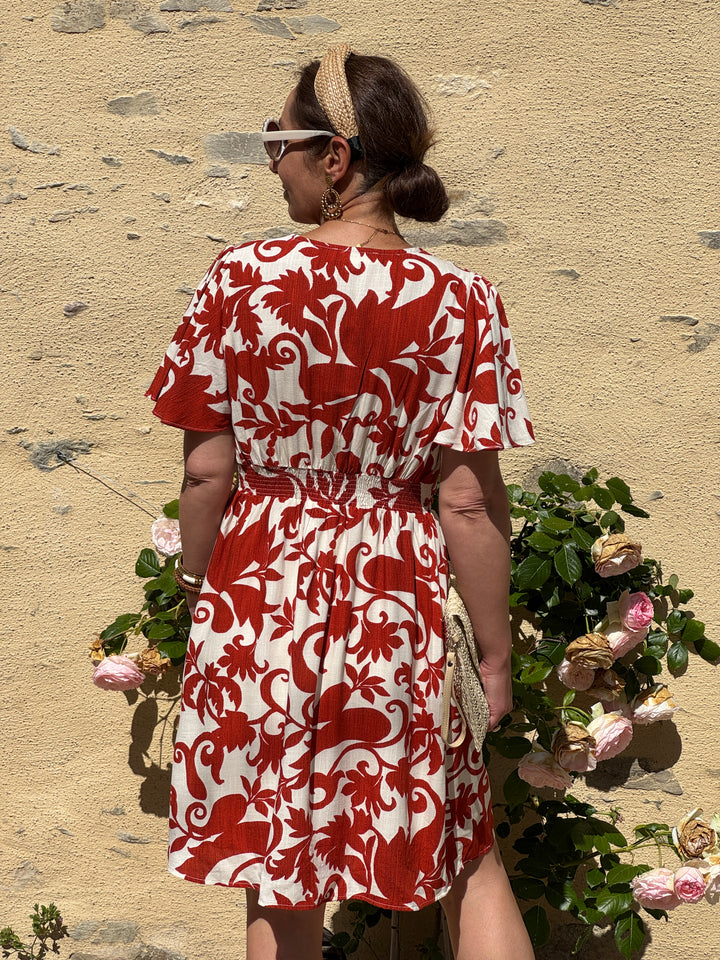 Robe terracotta empire courte CARMEN