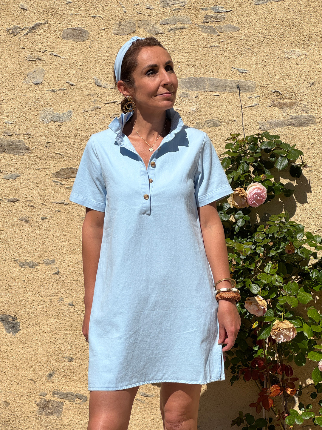 Robe bleu ciel trapèze jean LILIA