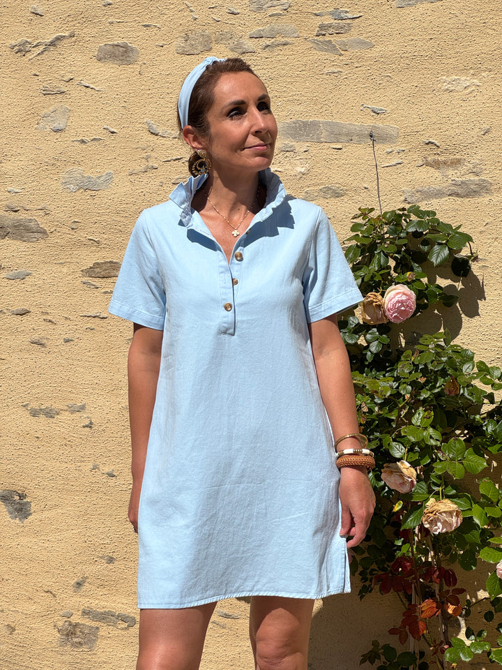Robe bleu ciel trapèze jean LILIA