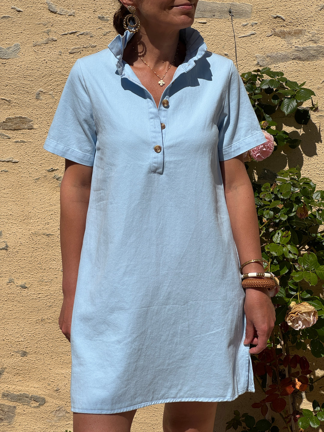 Robe bleu ciel trapèze jean LILIA