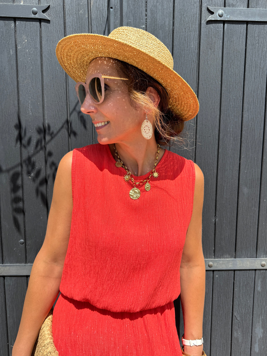 Ensemble top et jupe longue orange MELODIE