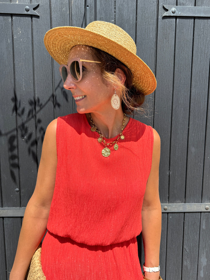 Ensemble top et jupe longue orange MELODIE