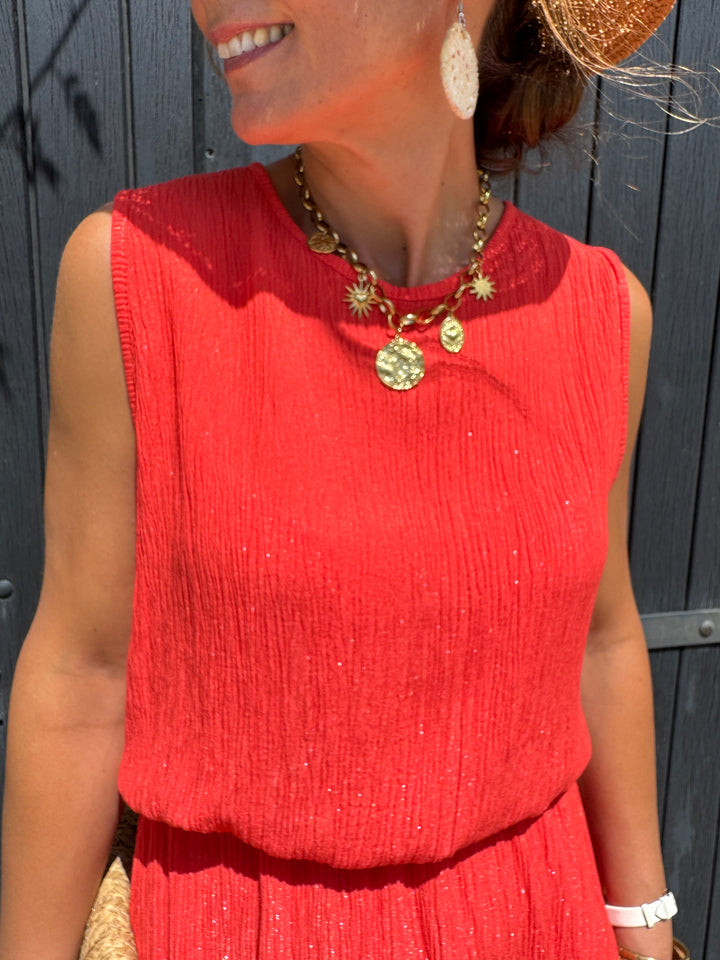 Ensemble top et jupe longue orange MELODIE