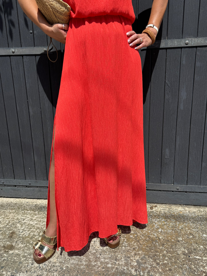Ensemble top et jupe longue orange MELODIE