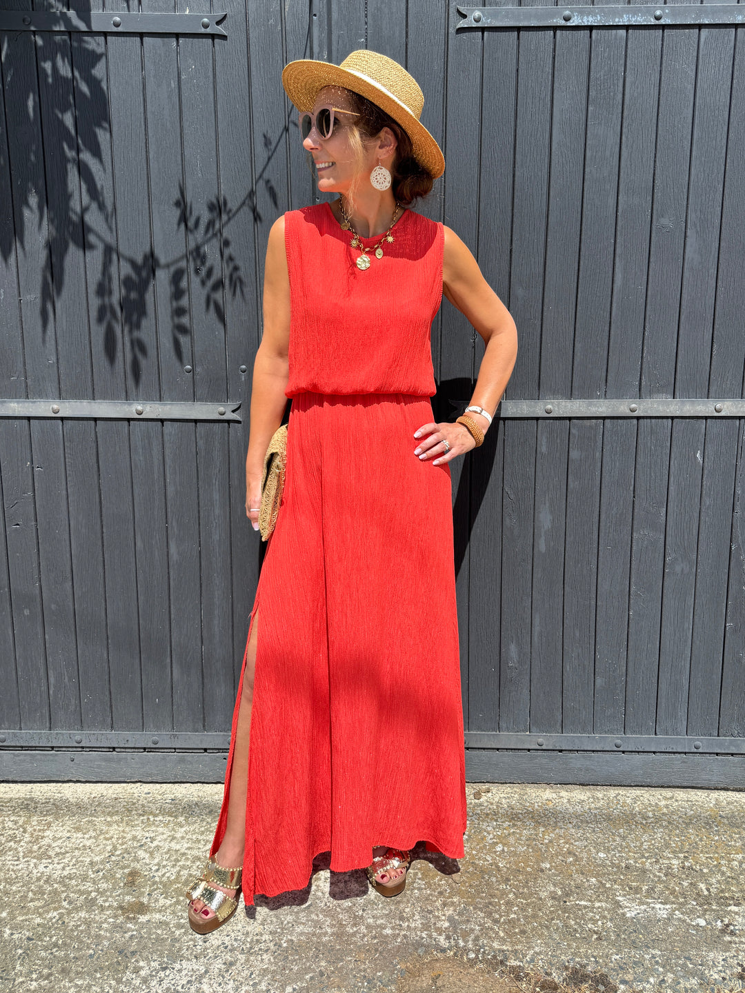 Ensemble top et jupe longue orange MELODIE