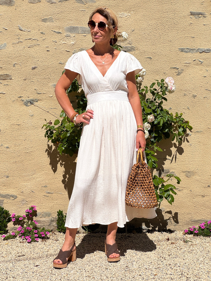 Robe beige gaze de coton MADDY In April 1986