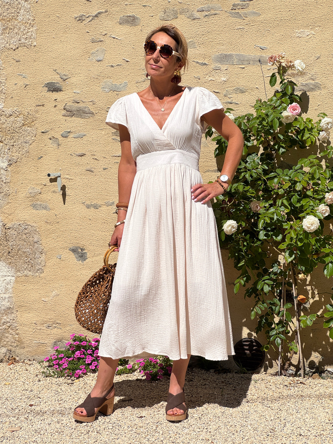 Robe beige gaze de coton MADDY In April 1986