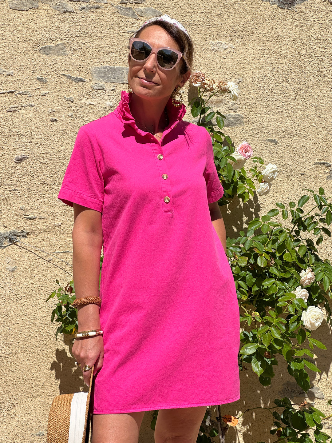Robe fuchsia trapèze jean LILIA In April 1986