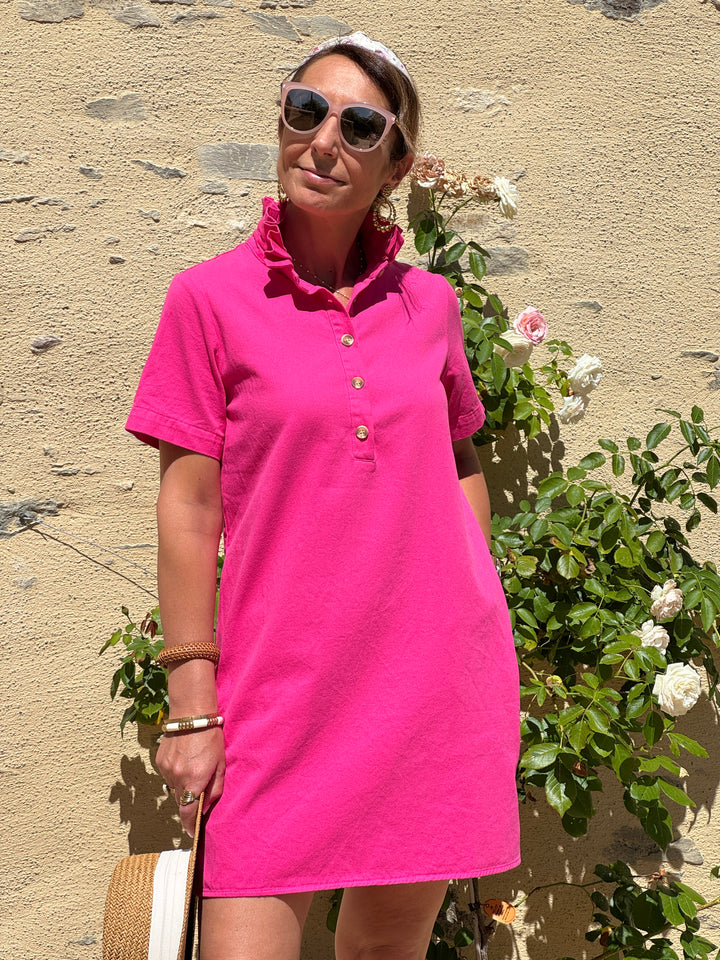 Robe fuchsia trapèze jean LILIA In April 1986