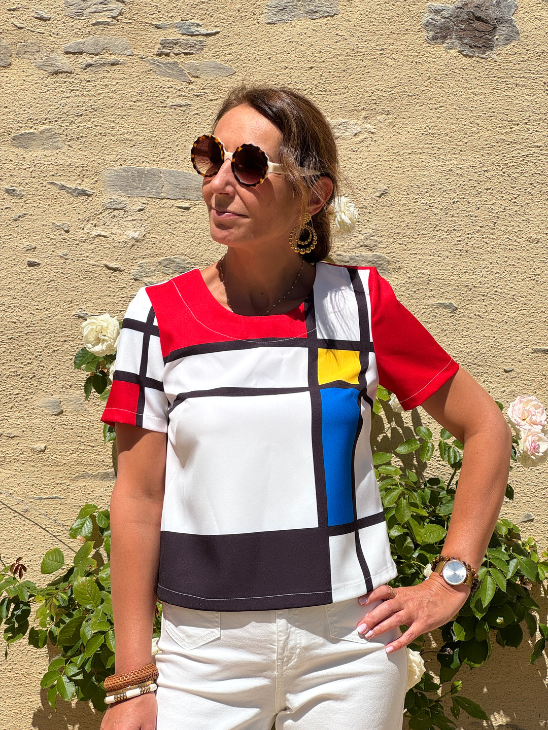 Top rouge, jaune, bleu, noir et blanc MONDRIAN Hippocampe