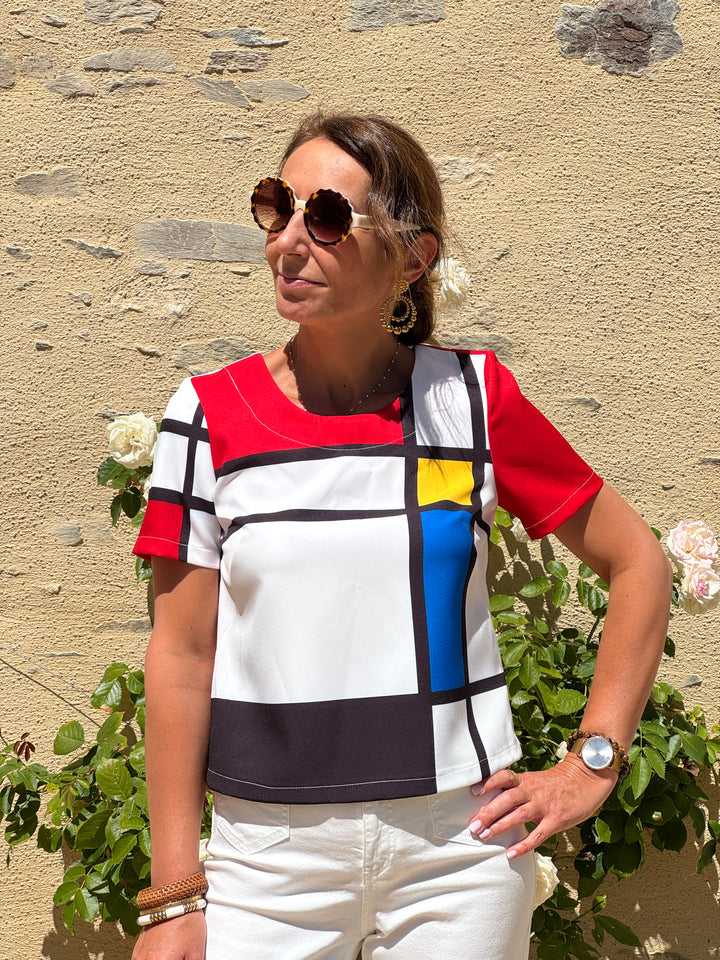 Top rouge, jaune, bleu, noir et blanc MONDRIAN Hippocampe