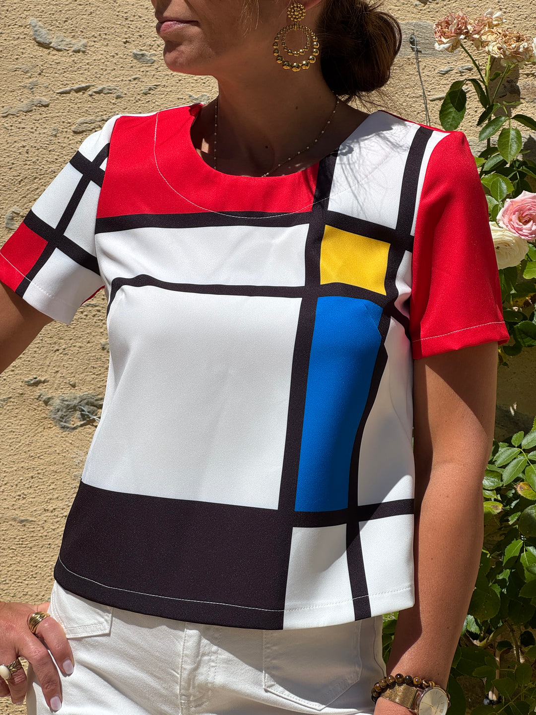 Top rouge, jaune, bleu, noir et blanc MONDRIAN Hippocampe