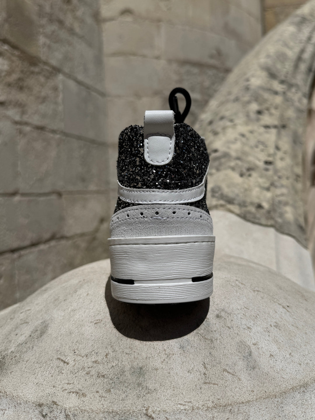 Basket en cuir à paillettes argentés et noirs mi-haute GIBRA C312 Semerdjian