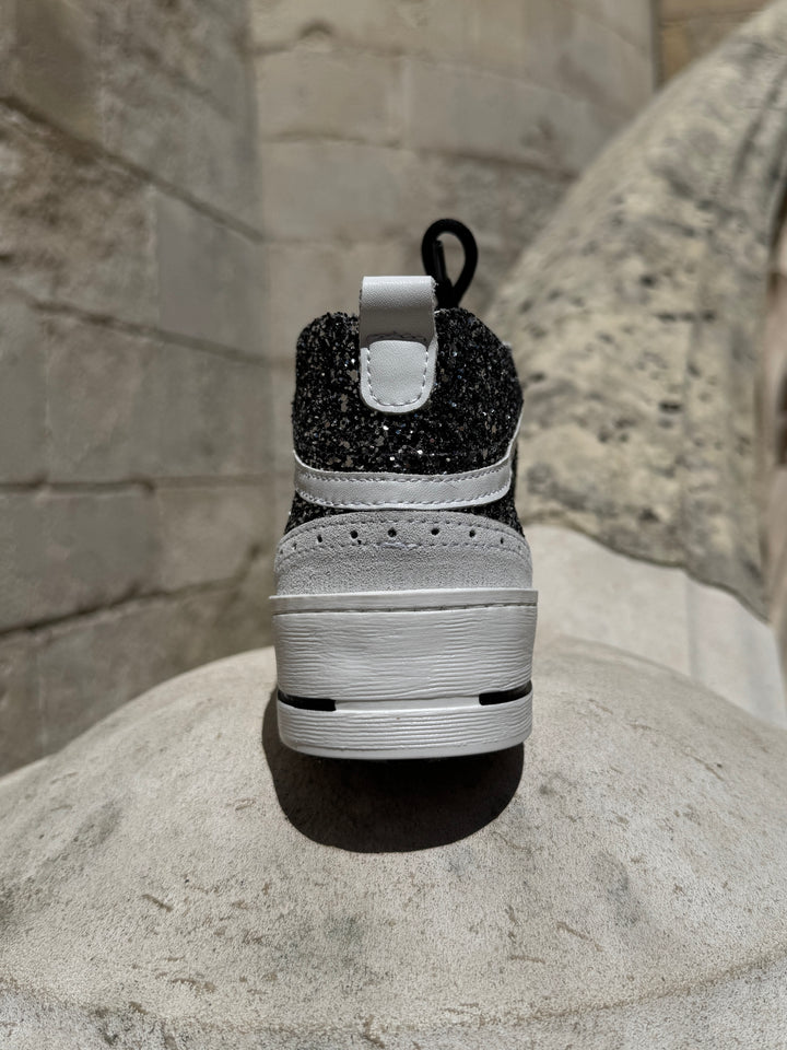 Basket en cuir à paillettes argentés et noirs mi-haute GIBRA C312 Semerdjian