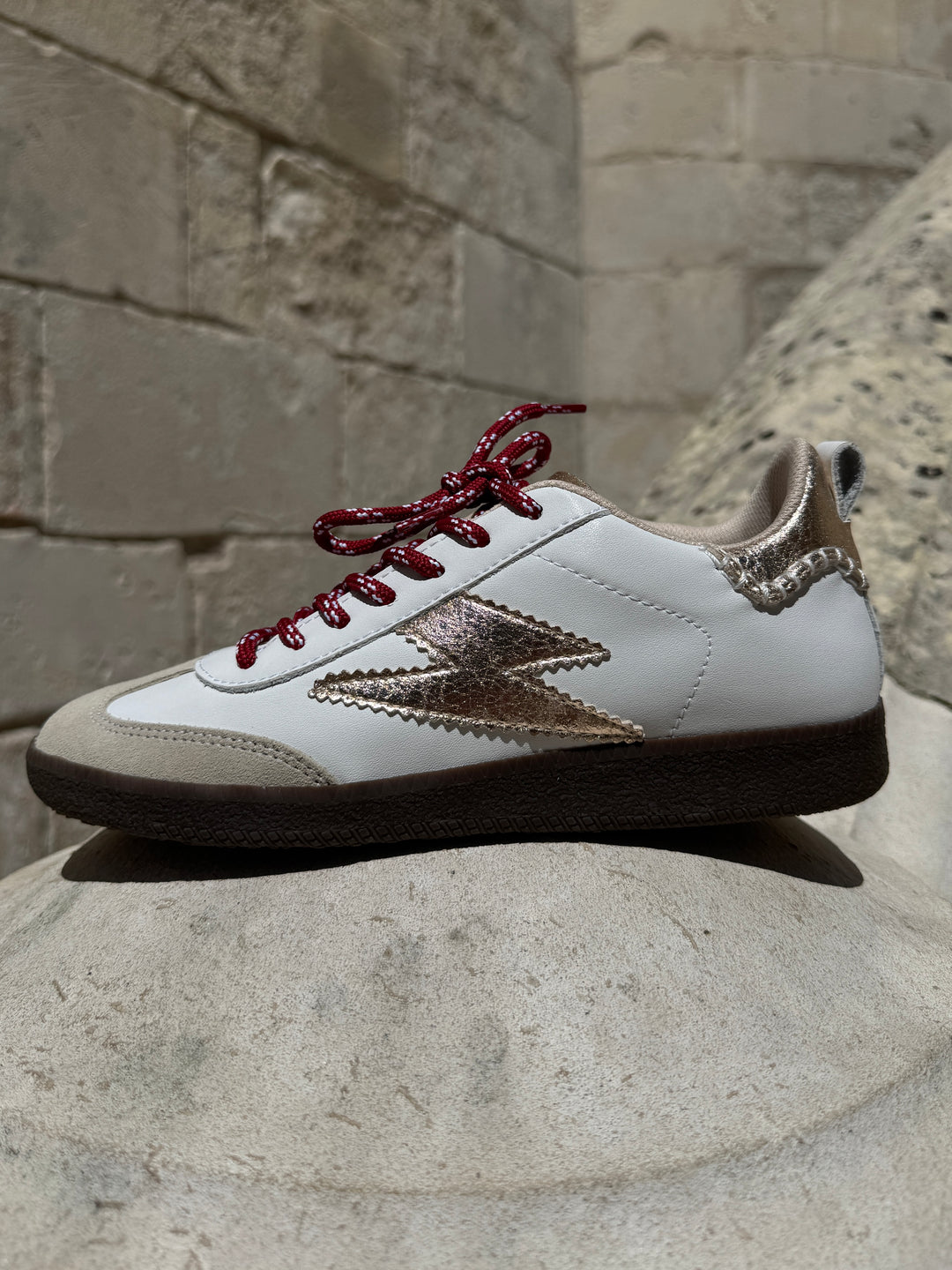 Basket blanche éclair doré en cuir ASHLEY C402 Semerdjian