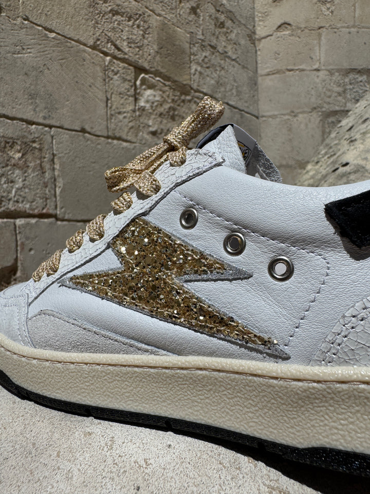 Basket blanche en cuir éclair à paillettes doré DANY C837 Semerdjian