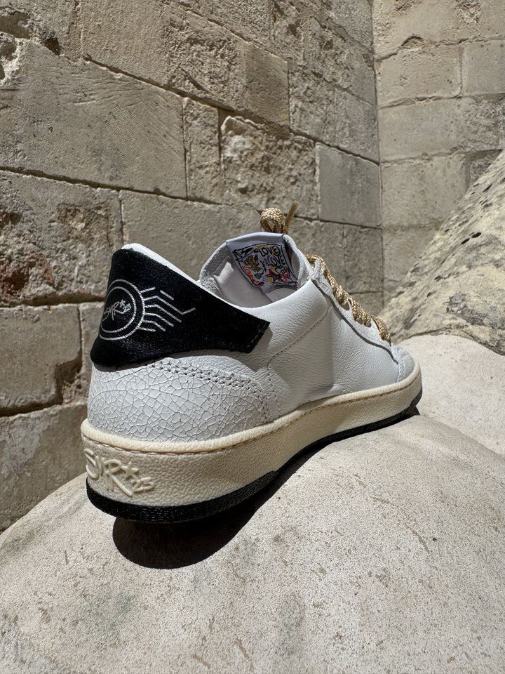 Basket blanche en cuir éclair à paillettes doré DANY C837 Semerdjian