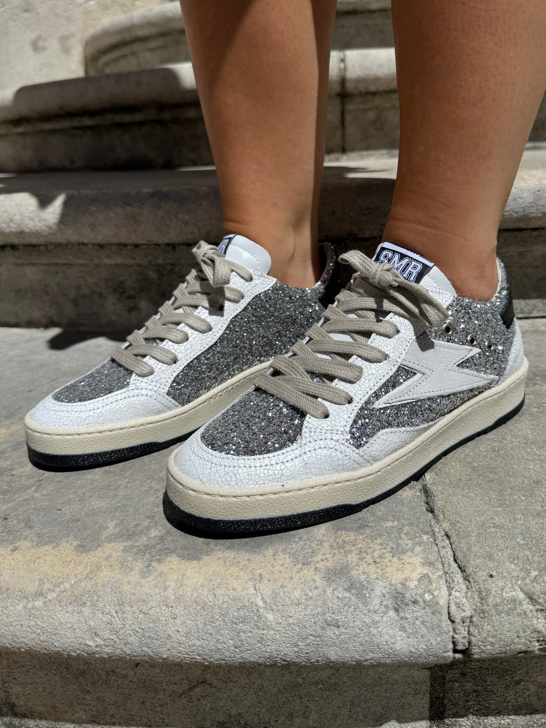 Basket à paillettes argenté en cuir DANY C317 Semerdjian