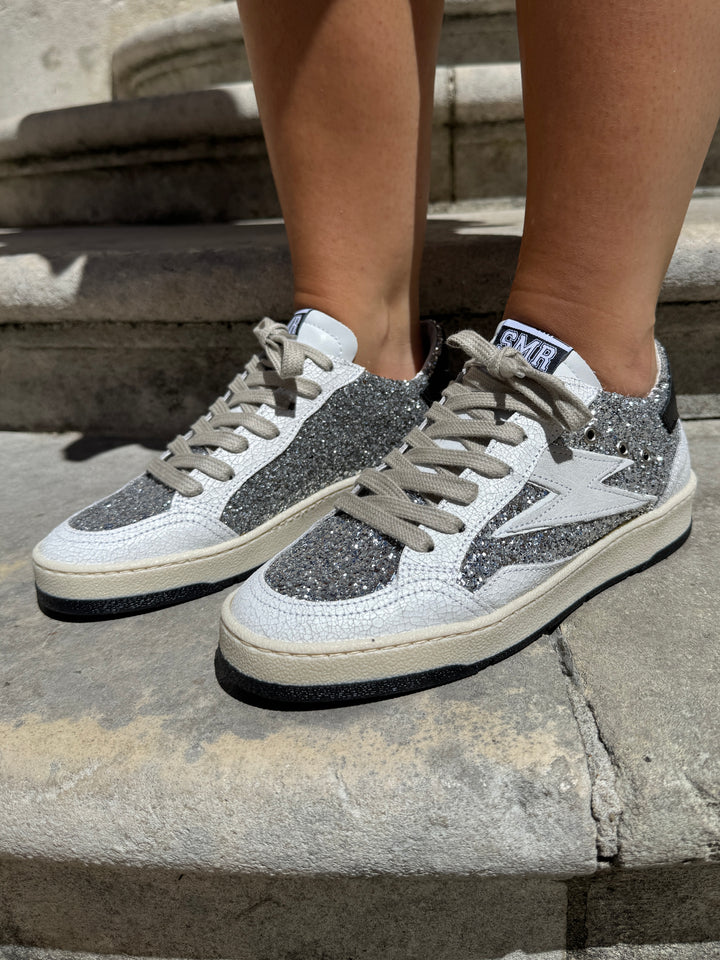 Basket à paillettes argenté en cuir DANY C317 Semerdjian