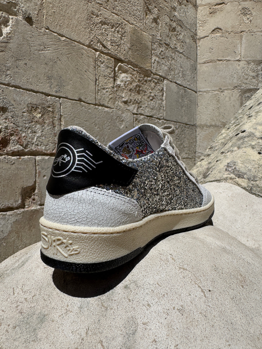 Basket à paillettes argenté en cuir DANY C317 Semerdjian