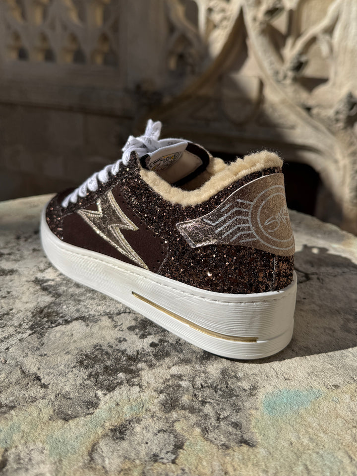 Basket chocolat en cuir à paillettes NOUBAR C775 Semerdjian