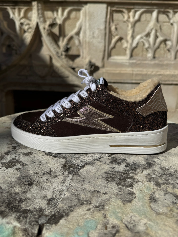 Basket chocolat en cuir à paillettes NOUBAR C775 Semerdjian