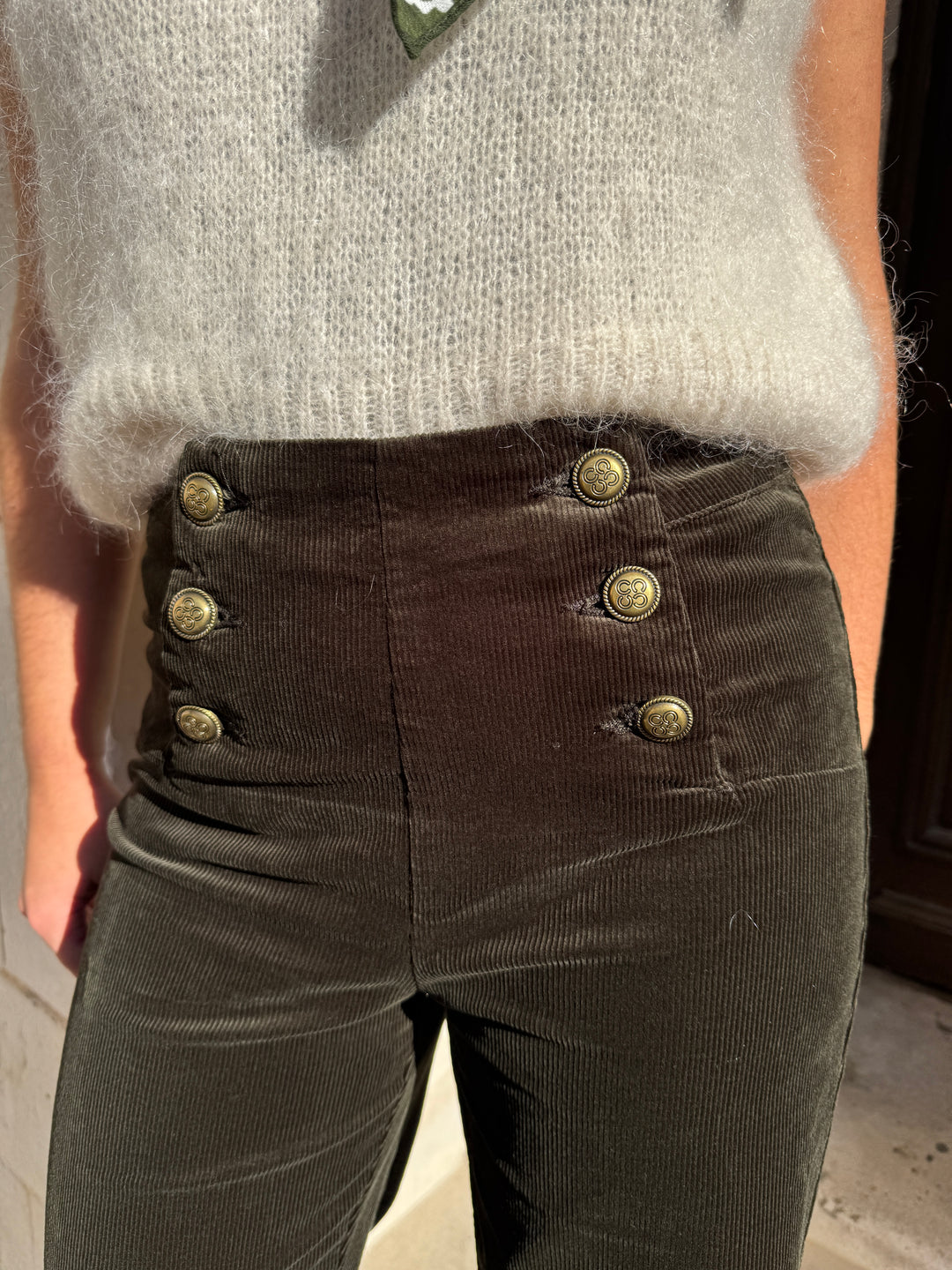 Pantalon velours kaki à pont VICTORINE Oraije