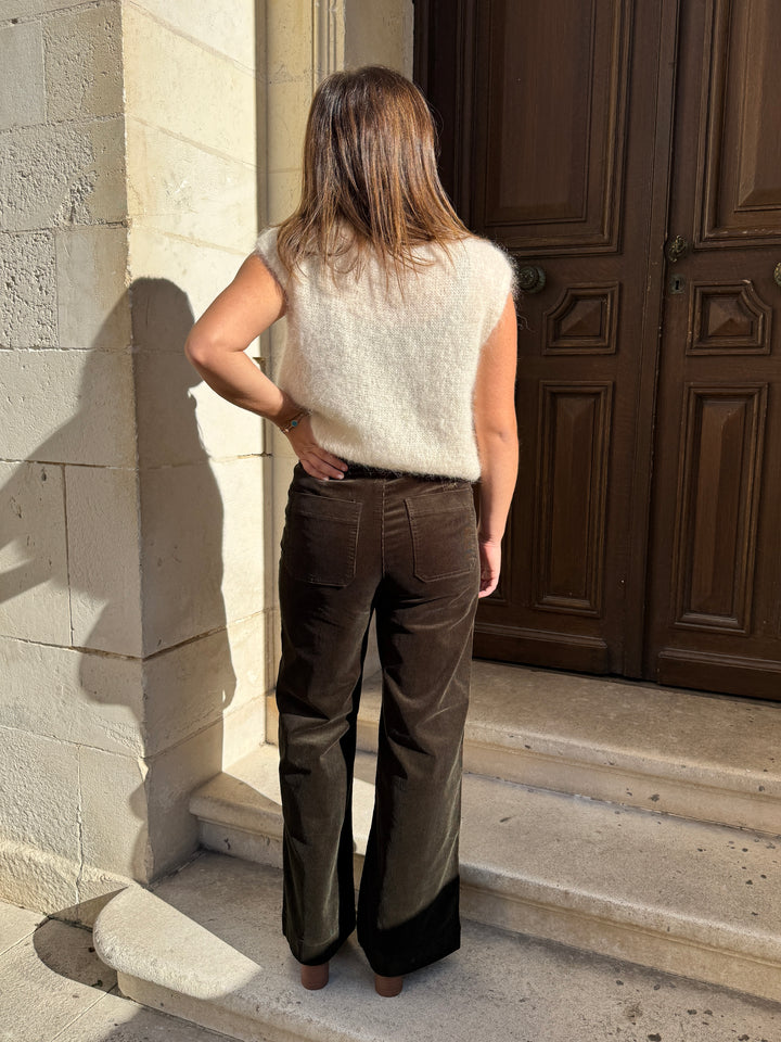 Pantalon velours kaki à pont VICTORINE Oraije