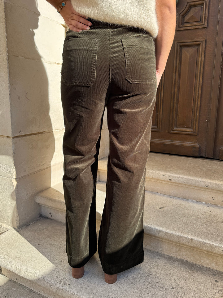 Pantalon velours kaki à pont VICTORINE Oraije