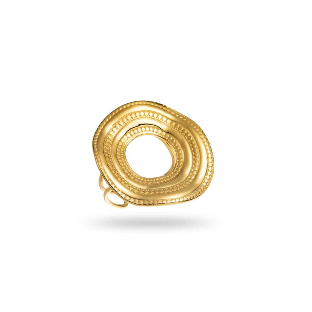 bague cercle sculptée dorée en acier inoxydable réglable