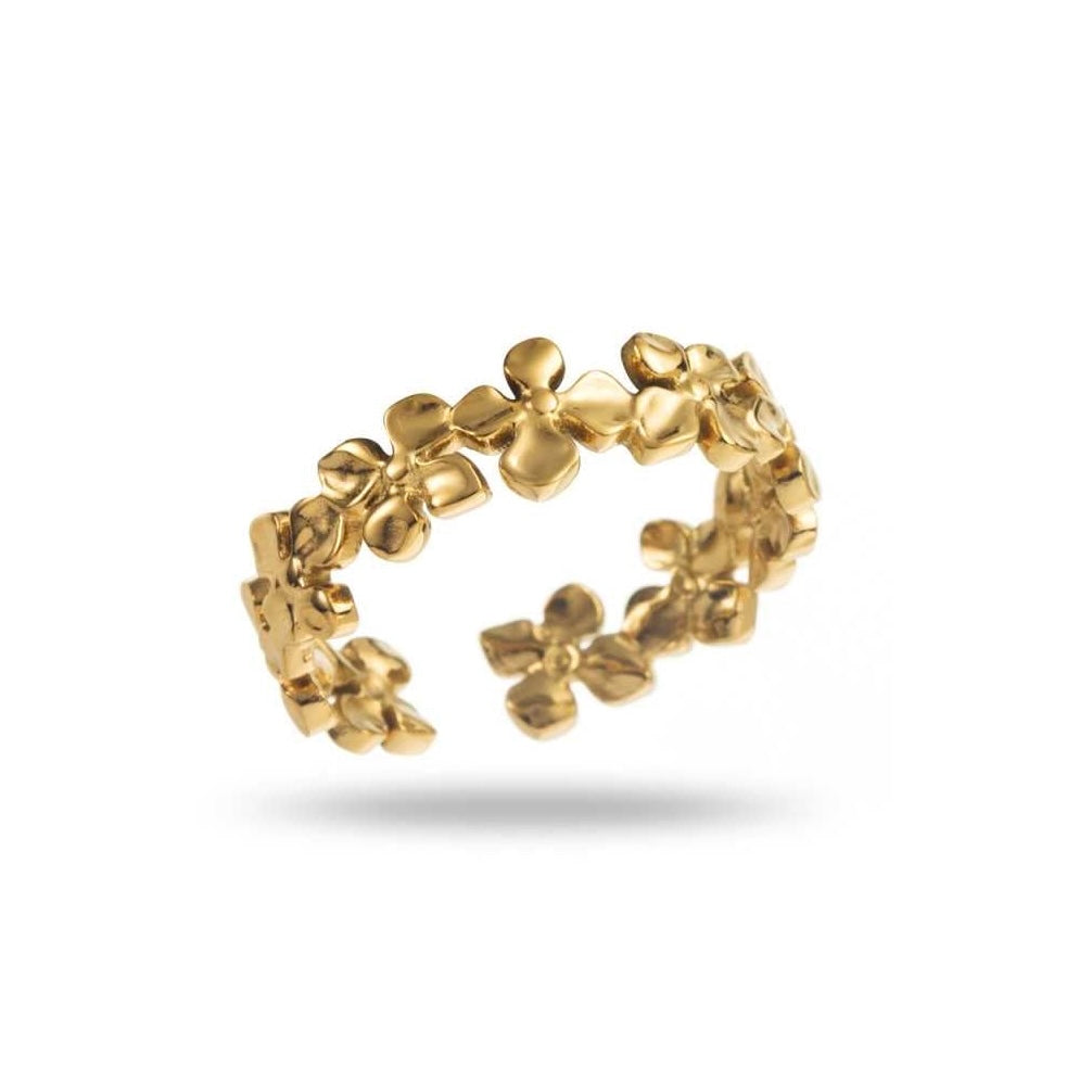 Bague dorée fine mini fleurs réglable, hypoallergénique, résistante à l'eau, ne noircit pas