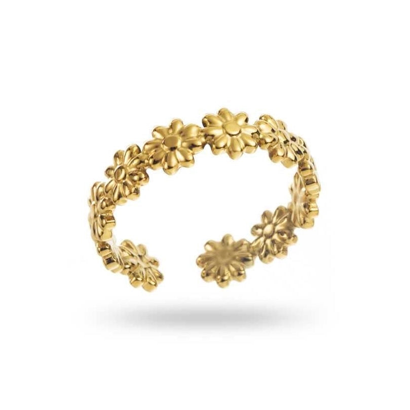 Bague dorée fine mini marguerite réglable, hypoallergénique, résistante à l'eau, ne noircit pas