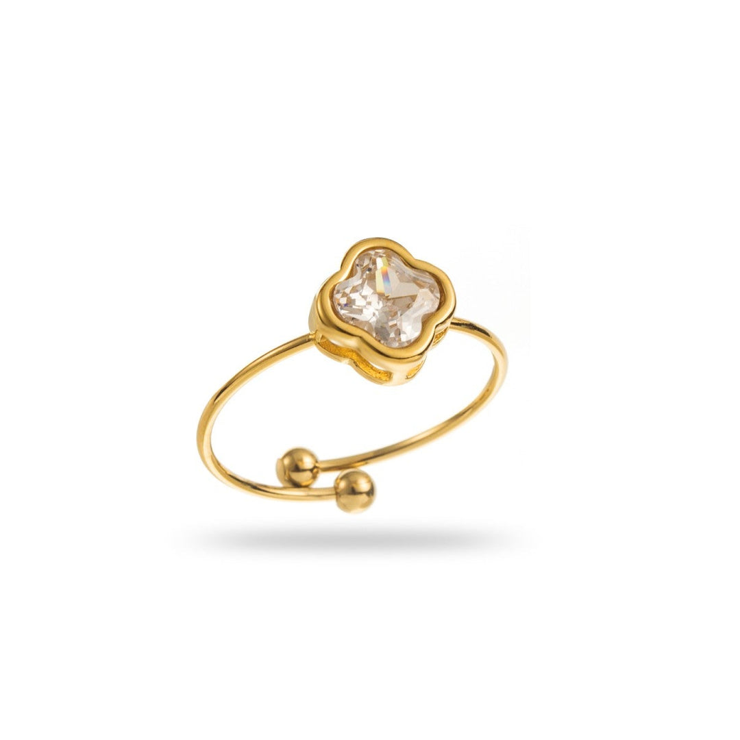 Bague dorée motif trèfle en acier inoxydable résistante à l’eau
