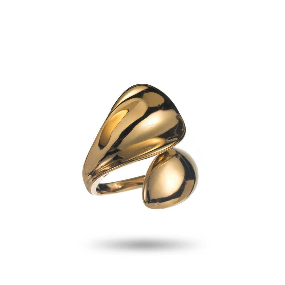 Bague dorée ouverte sculpturale en acier inoxydable
