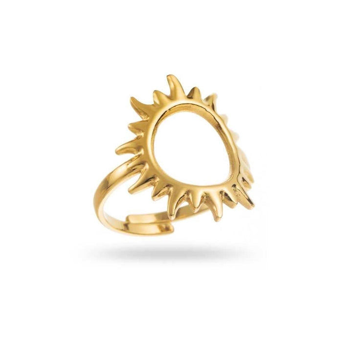 Bague dorée en forme de soleil, en acier inoxydable réglable, hypoallergénique, résistante à l'eau et ne noircissant pas, hauteur 2 cm
